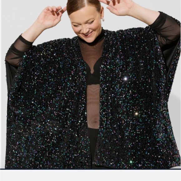 Torrid Sequin Ruana Jacket Shawl Wrap
Kimono Black One Size Fits All - Picture 3 of 4